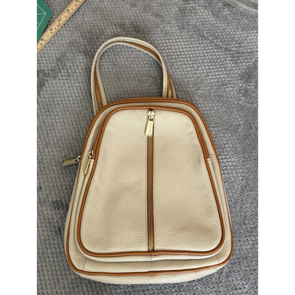 Valentina cream Pebbled Leather Convertible Backpack Sling Bag Made in Italy